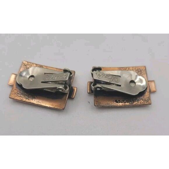 Renior Copper Rectangular Reticulated Link 15" Choker Necklace & Earring Set VTG - Picture 9 of 15